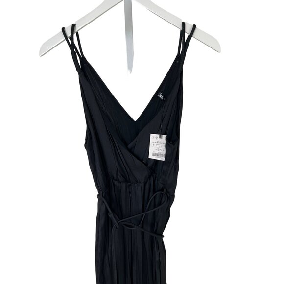 Zara Black Silky V-Neck Jumpsuit With Belt - Picture 9 of 10